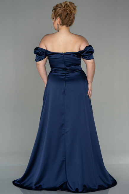 Robe de Soirée Grande Taille Longue Satin Bleu Marine ABU2923