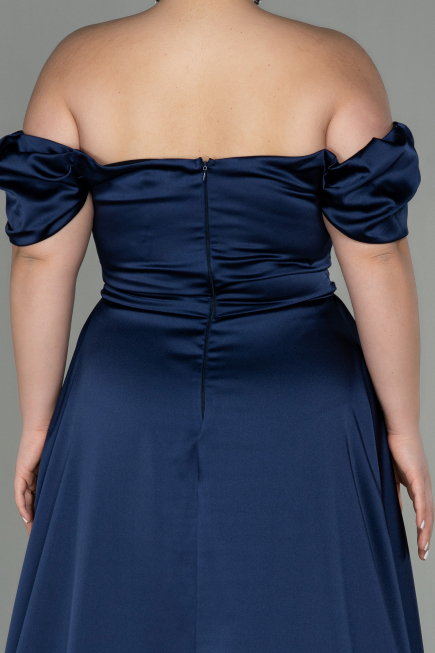 Robe de Soirée Grande Taille Longue Satin Bleu Marine ABU2923
