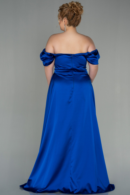Robe de Soirée Grande Taille Longue Satin Bleu Saxe ABU2923