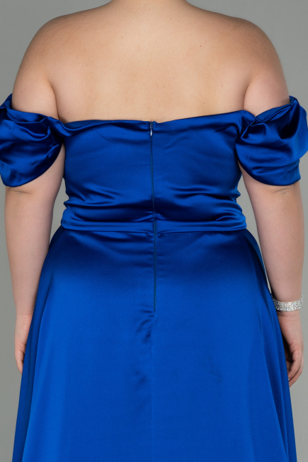 Robe de Soirée Grande Taille Longue Satin Bleu Saxe ABU2923