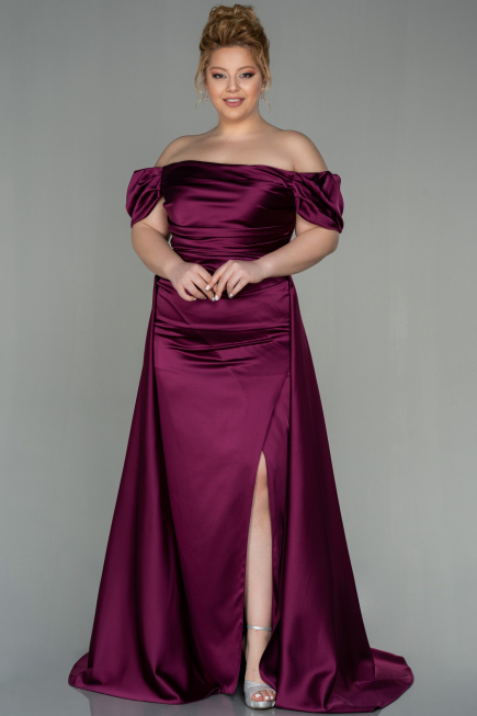 Robe de Soirée Grande Taille Longue Satin Couleur Cerise ABU2923