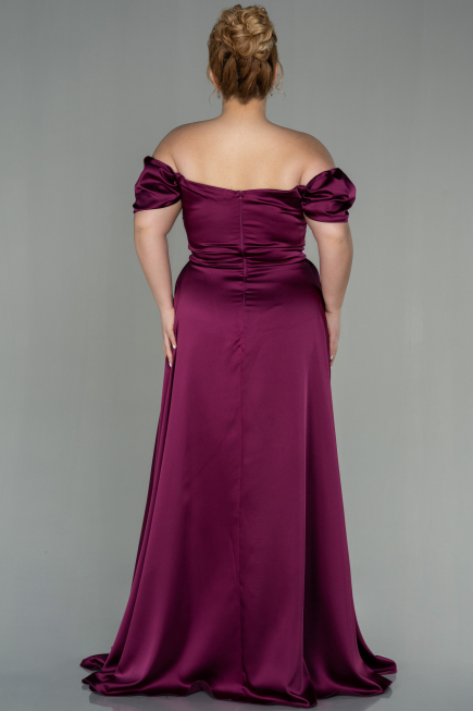 Robe de Soirée Grande Taille Longue Satin Couleur Cerise ABU2923