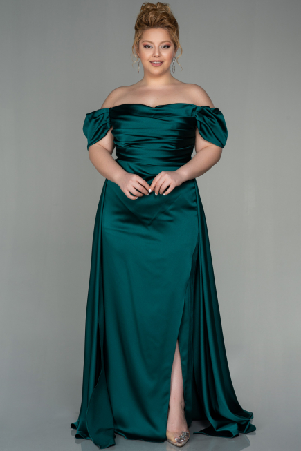 Robe de Soirée Grande Taille Longue Satin Émeraude ABU2923