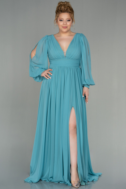Robe Grande Taille Mousseline Longue Menthe ABU1988