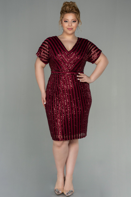 Robe de Soirée Grande Taille Courte Rouge Bordeaux ABK686