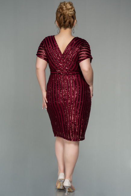 Robe de Soirée Grande Taille Courte Rouge Bordeaux ABK686