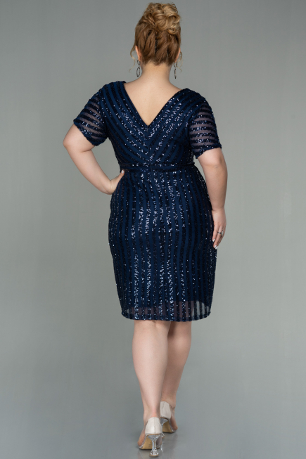 Robe de Soirée Grande Taille Courte Bleu Marine ABK686