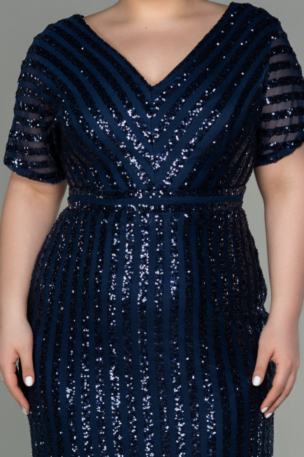 Robe de Soirée Grande Taille Courte Bleu Marine ABK686
