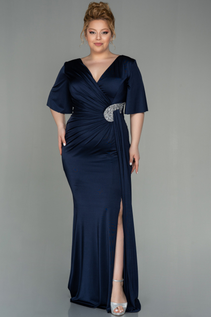 Robe Grande Taille Longue Bleu Marine ABU2441