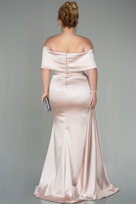 Robe Grande Taille Satin Longue Beige ABU2873