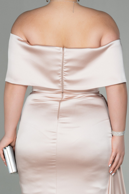 Robe Grande Taille Satin Longue Beige ABU2873