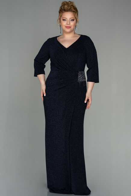 Robe Grande Taille Longue Bleu Marine ABU2922