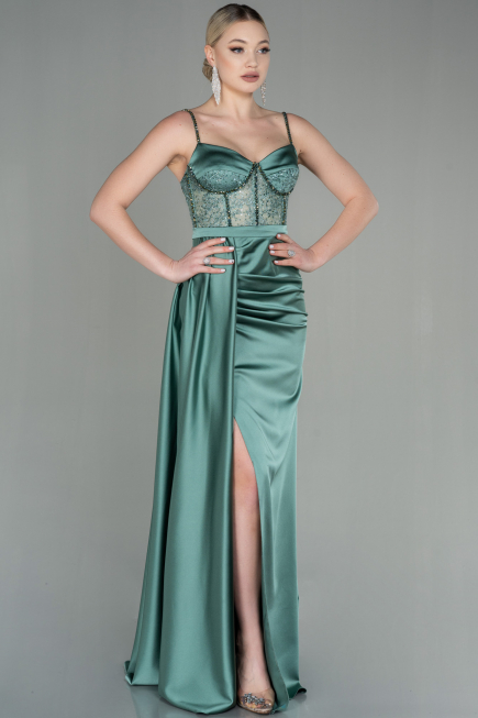 Robe De Soirée Satin Longue Turquoise ABU2130