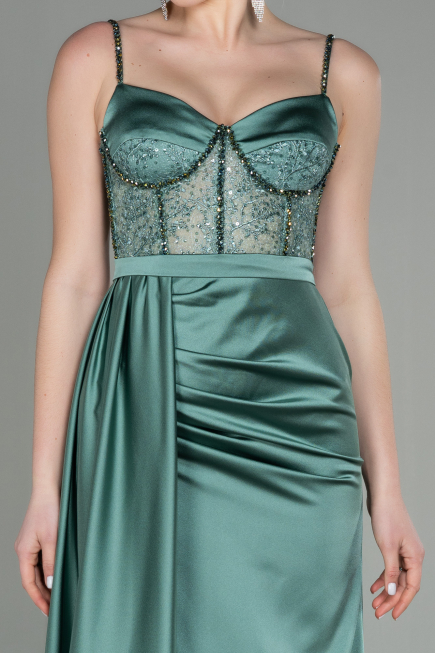 Robe De Soirée Satin Longue Turquoise ABU2130