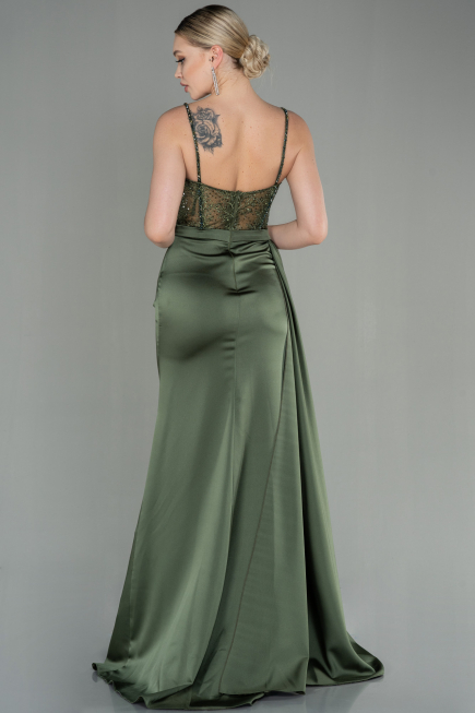 Robe de Soirée Longue Satin Kaki ABU2130