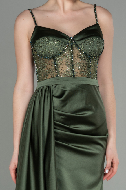 Robe de Soirée Longue Satin Kaki ABU2130