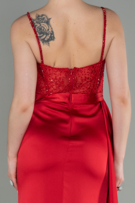 Robe de Soirée Longue Satin Rouge ABU2130
