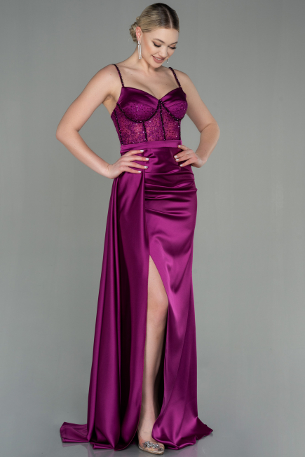 Robe De Soirée Satin Longue Fushia ABU2130
