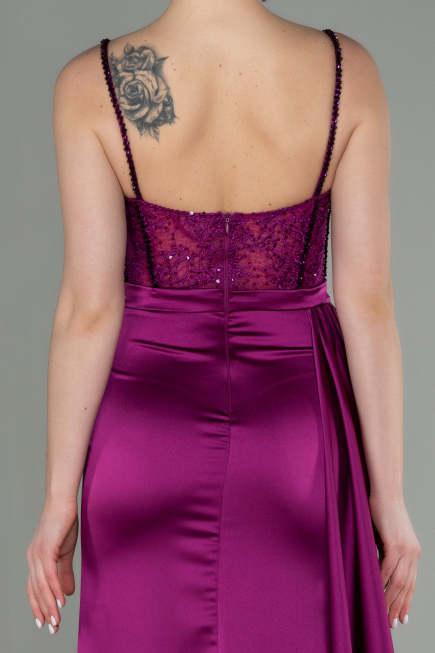 Robe De Soirée Satin Longue Fushia ABU2130