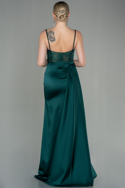Robe De Soirée Satin Longue Émeraude ABU2130