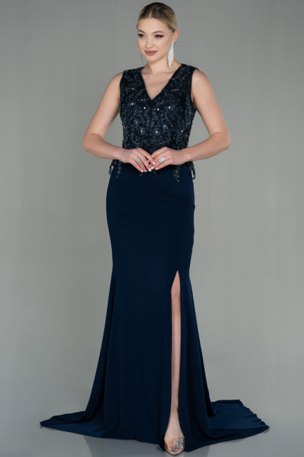 Robe de Soirée Longue Bleu Marine ABU2950