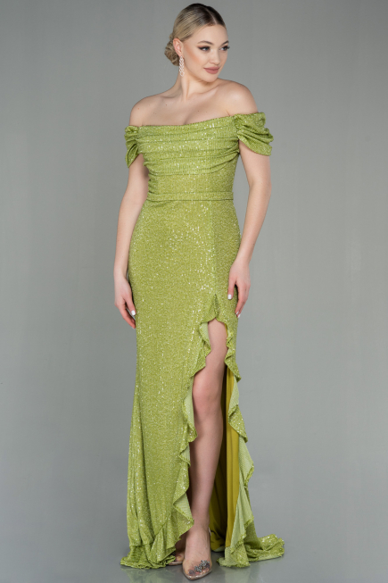 Robe de Soirée Longue Squameuse Pistache vert ABU2954