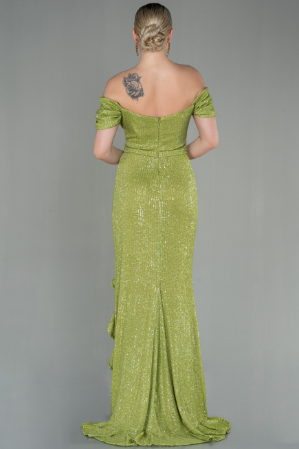 Robe de Soirée Longue Squameuse Pistache vert ABU2954