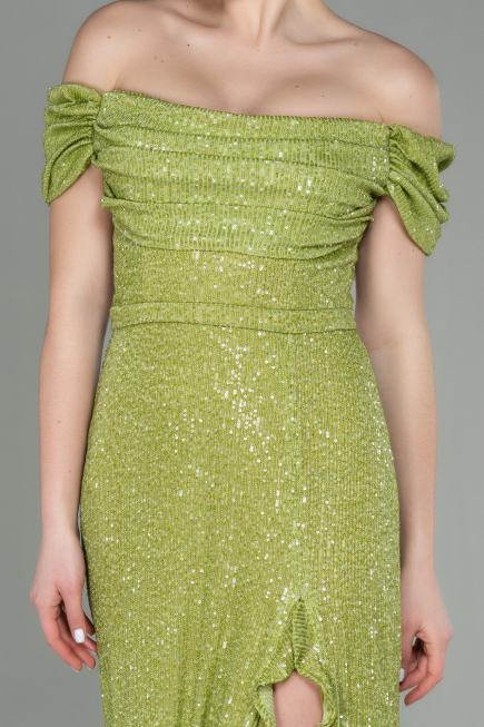 Robe de Soirée Longue Squameuse Pistache vert ABU2954