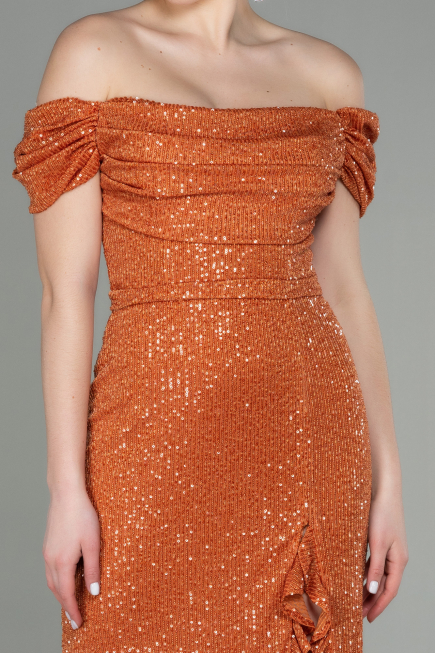 Robe de Soirée Longue Squameuse Orange ABU2954