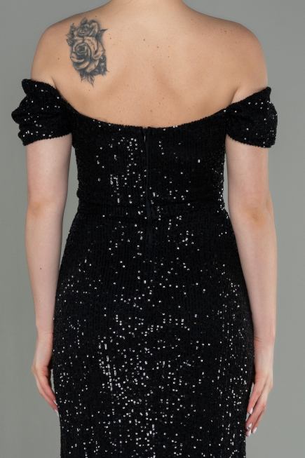 Robe de Soirée Longue Squameuse Noir ABU2954