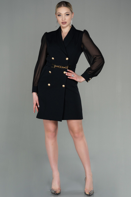 Robe de Cérémonie Courte Mousseline Noir ABK1663