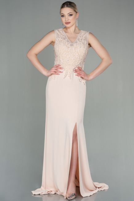 Robe de Soirée Longue Beige ABU2950