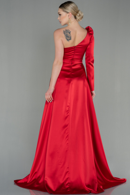 Robe De Soirée Satin Longue Rouge ABU2610