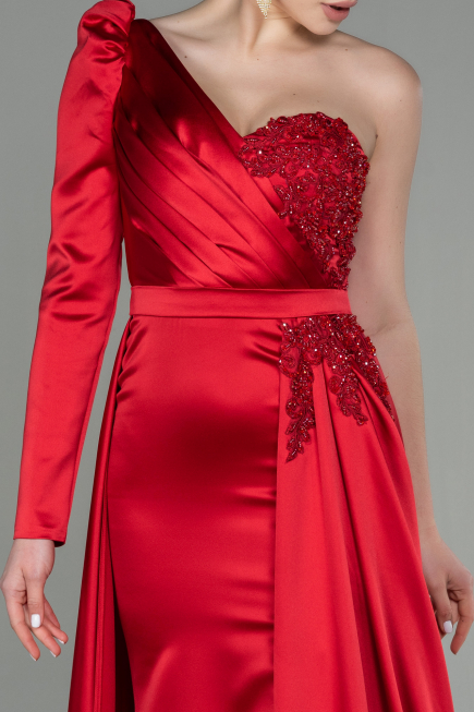 Robe De Soirée Satin Longue Rouge ABU2610