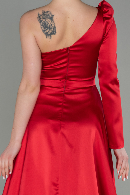 Robe De Soirée Satin Longue Rouge ABU2610