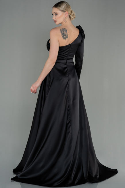 Robe De Soirée Satin Longue Noir ABU2610
