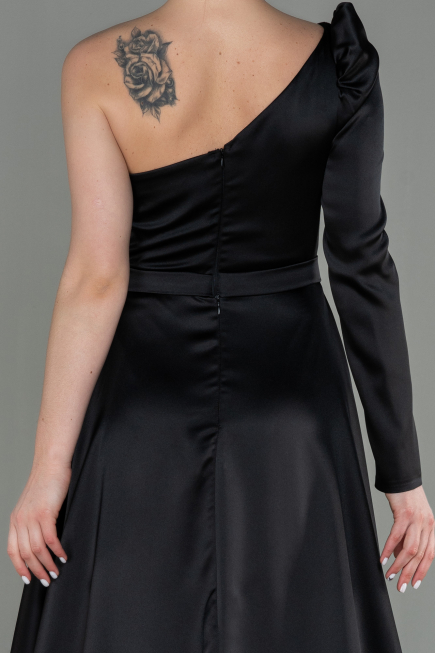 Robe De Soirée Satin Longue Noir ABU2610