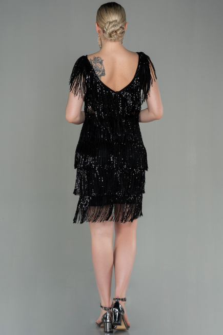 Robe de Cérémonie Courte Squameuse Noir ABK1674