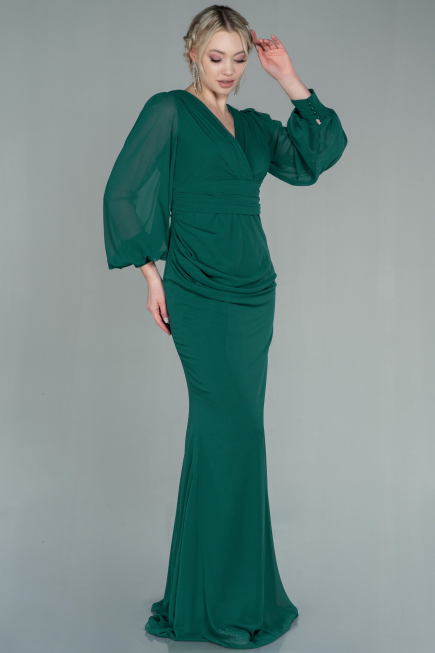 Robe de Soirée Longue Mousseline Émeraude ABU2818