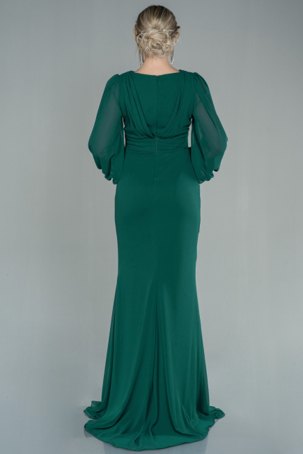 Robe de Soirée Longue Mousseline Émeraude ABU2818