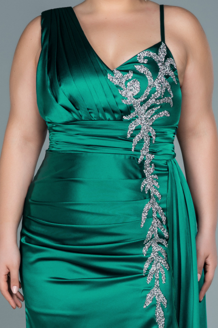 Robe de Soirée Grande Taille Longue Satin Émeraude ABU2599