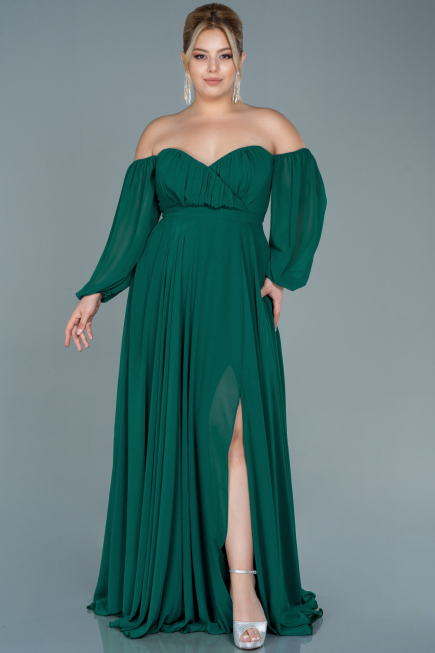Robe de Soirée Grande Taille Longue Mousseline Émeraude ABU2597