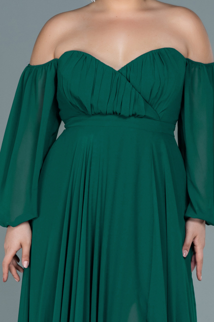 Robe de Soirée Grande Taille Longue Mousseline Émeraude ABU2597