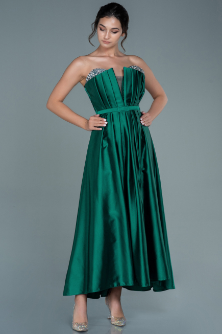 Robe de Soirée Midi Satin Émeraude ABK1508