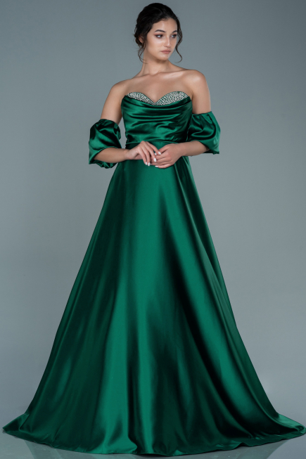 Robe de Soirée Longue Satin Émeraude ABU2614