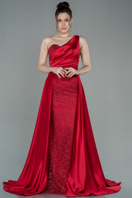 Robe de Soirée Longue Satin Rouge ABU2933