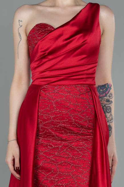 Robe de Soirée Longue Satin Rouge ABU2933