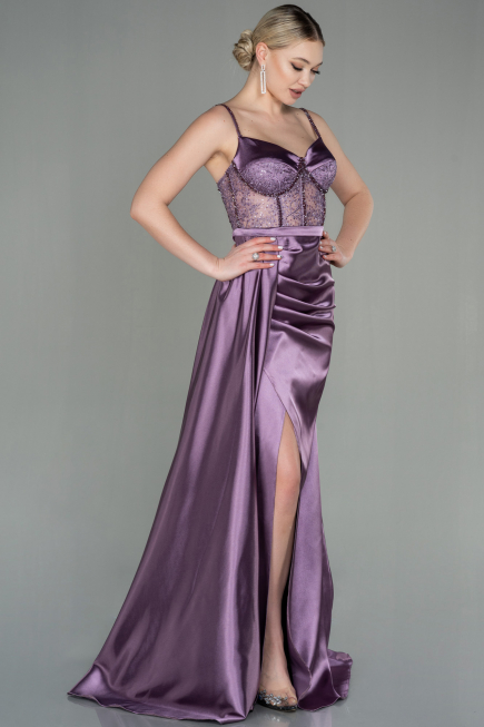 Robe De Soirée Satin Longue Lavande ABU2130