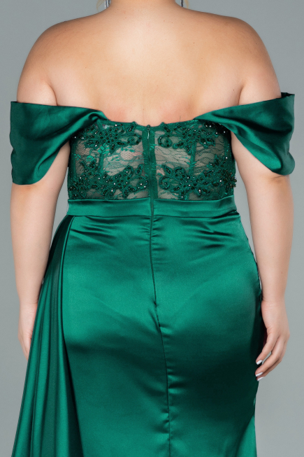 Robe Grande Taille Satin Longue Émeraude ABU2371