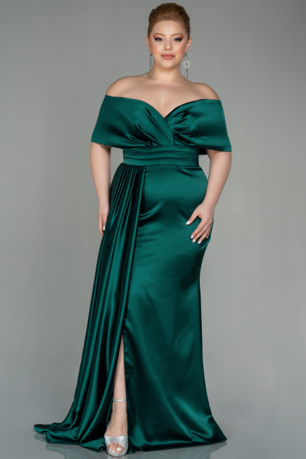 Robe Grande Taille Longue Satin Émeraude ABU2873